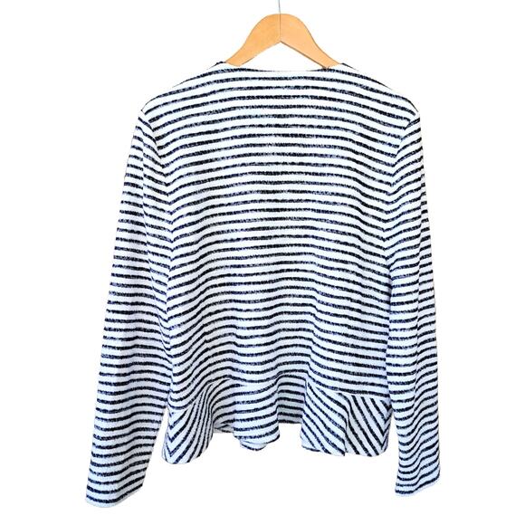 LOFT Navy Stripe Soft Jacket Blazer Size XL Peplum Open Front - Picture 8 of 9